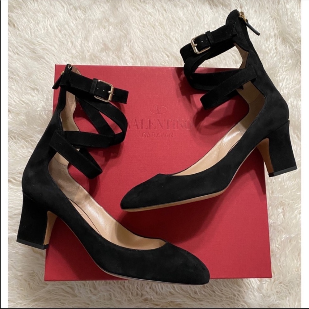 Valentino Plum Suede Ankle Strap Pump Heels